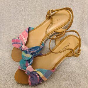 TALBOTS PAMELA TWIST PLAID ESPADRILLE WEDGES IN MADRAS PLAID